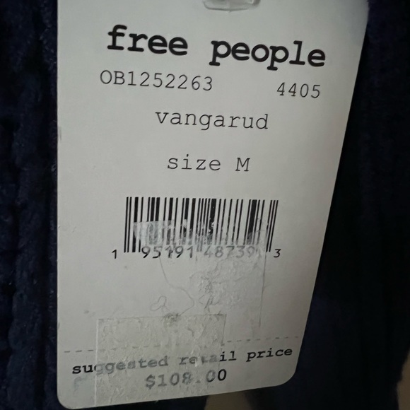 Free People M Knit Sweater Puff Sleeve Crop Blue NWT - Picture 7 of 8